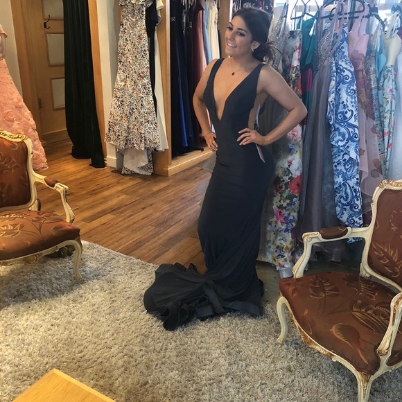 jovani v neck with train dress - Picture 3 of 12